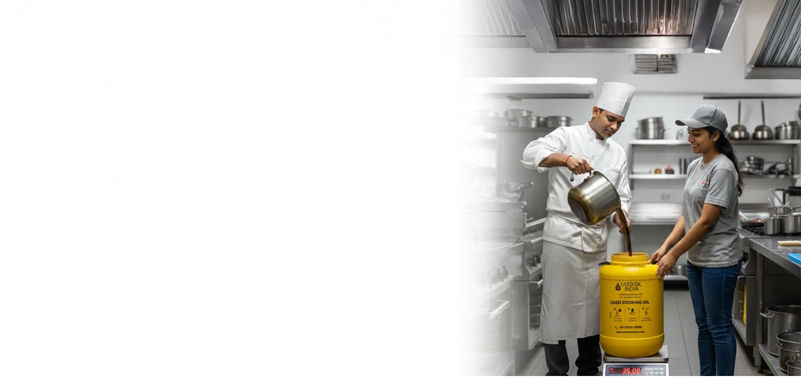 Used Oil India collectors with yellow UCO container